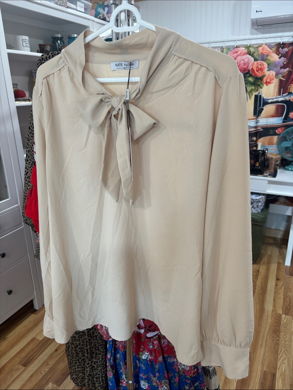Women's Cream Tie-Neck Blouse